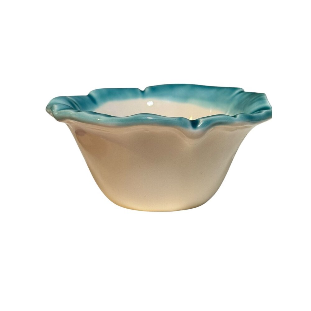 MCI Japan Ceramic Bowl With Blue Rim & Scalloped Edge 3” Diameter Decorative Or